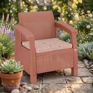 Siton Outdoor Resin Wicker Armchair with Patterned Cushion, Terracotta