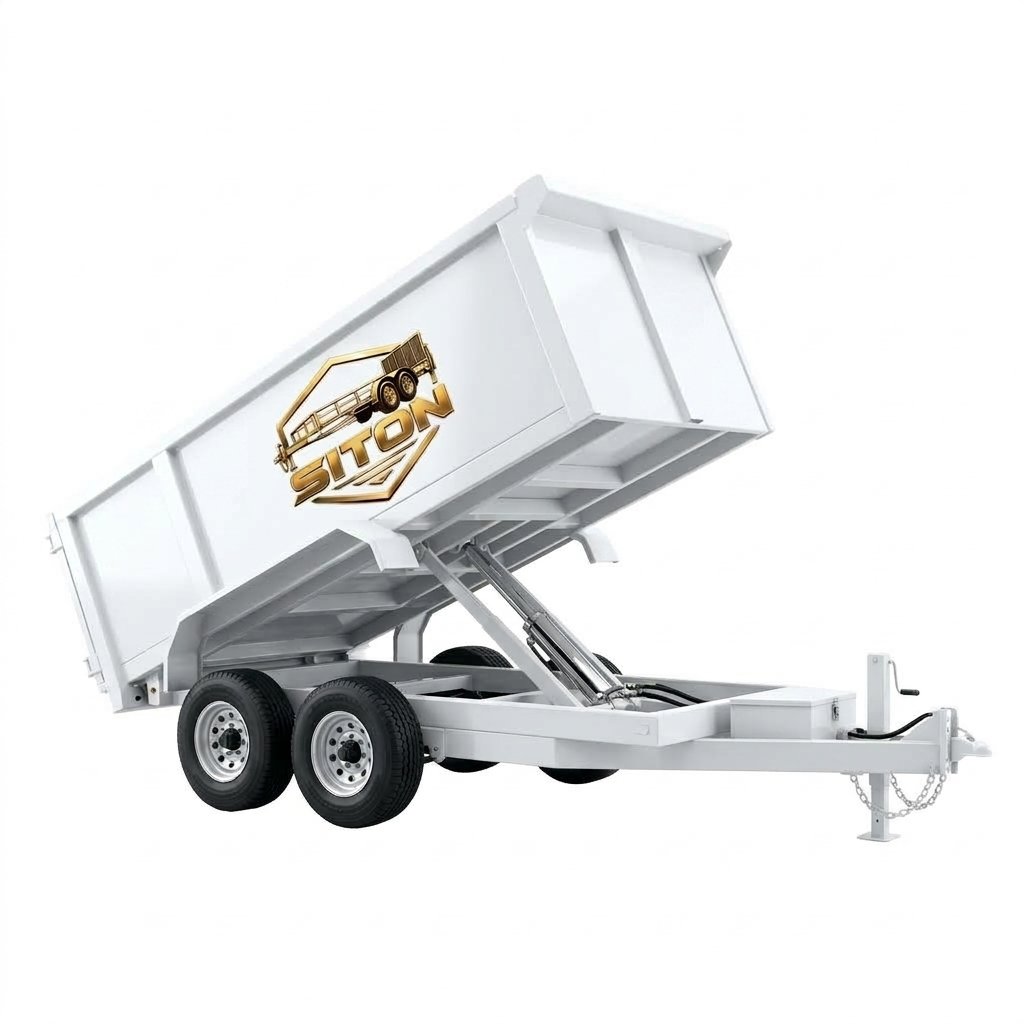 Siton White Heavy-Duty Hydraulic Dump Trailer with Tandem Axle - Image 1